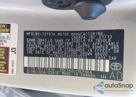 2013 Toyota Corolla Le from USA, damaged, VIN 2T1BU4EE4DC023575